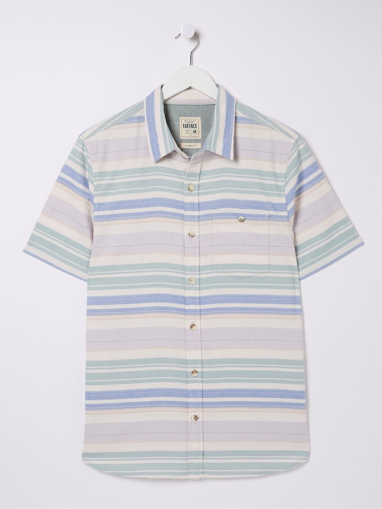 FatFace Purple Short Sleeve Trescott Stripe Shirt - Image 6 of 6