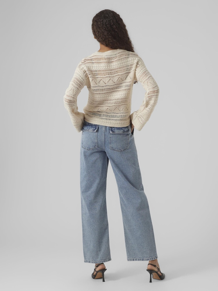 VERO MODA Cream Long Sleeve Pointelle Jumper - Image 3 of 3 VERO MODA Cream Long Sleeve Pointelle Jumper - Image 3 of 3