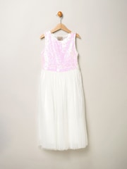 Miss Sequin Bow Tulle Skirt White Dress - Image 1 of 3