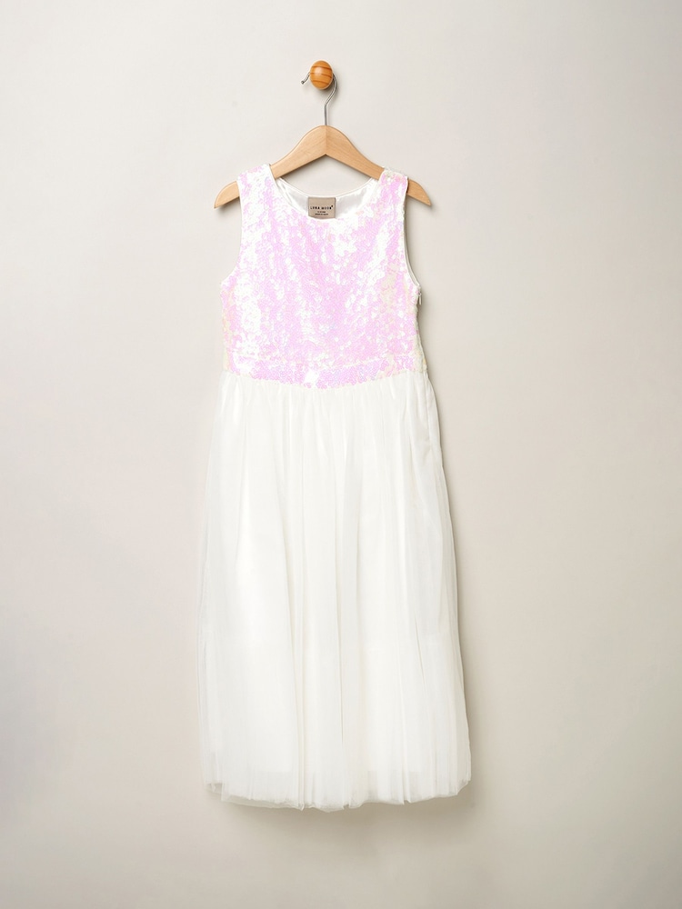 Miss Sequin Bow Tulle Skirt White Dress - Image 1 of 3