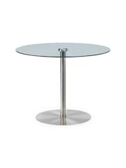 Julian Bowen Glass Chrome Milan Round Glass Brushed Steel Pedestal Table - Image 2 of 4
