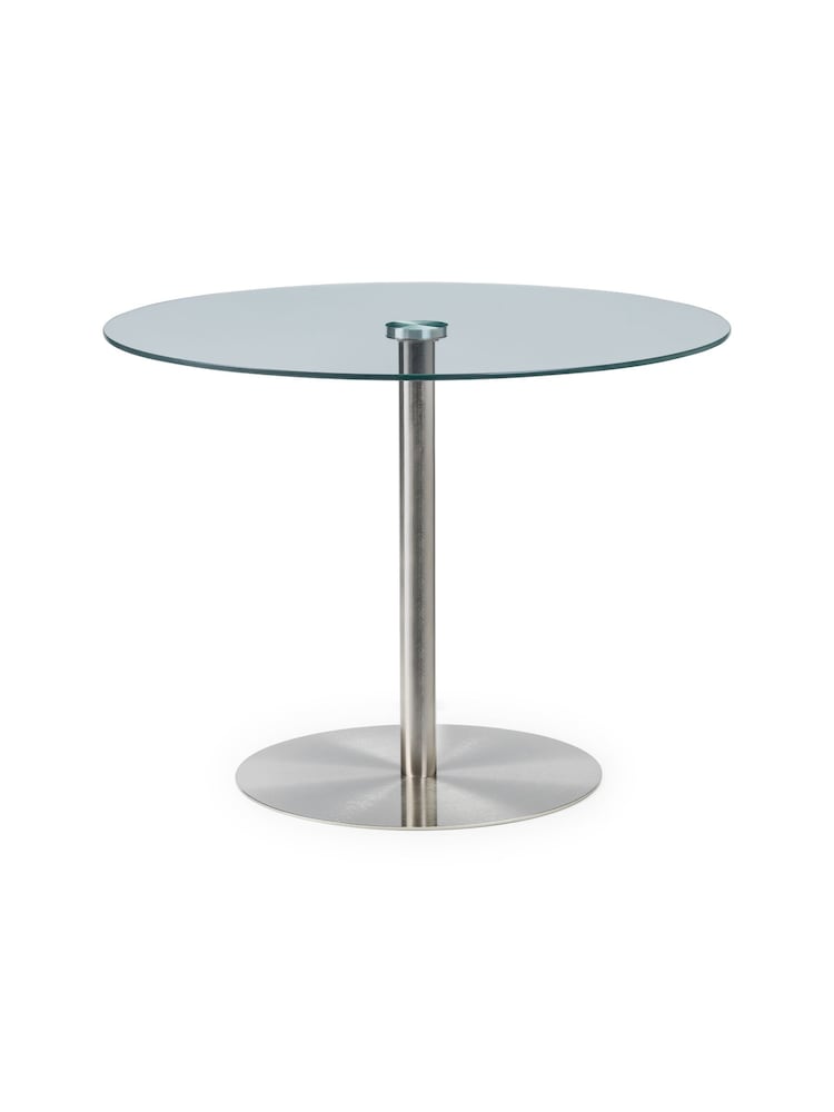 Julian Bowen Glass Chrome Milan Round Glass Brushed Steel Pedestal Table - Image 2 of 4