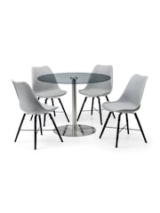 Julian Bowen Glass Chrome Milan Round Glass Brushed Steel Pedestal Table - Image 3 of 4