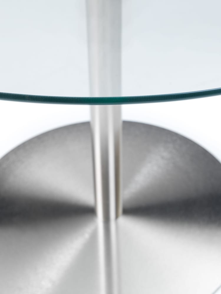 Julian Bowen Glass Chrome Milan Round Glass Brushed Steel Pedestal Table - Image 4 of 4