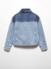 Mango Blue 100% Cotton Cazadora Vaquera Bicolor Two-Tone Denim Jacket - Image 2 of 3