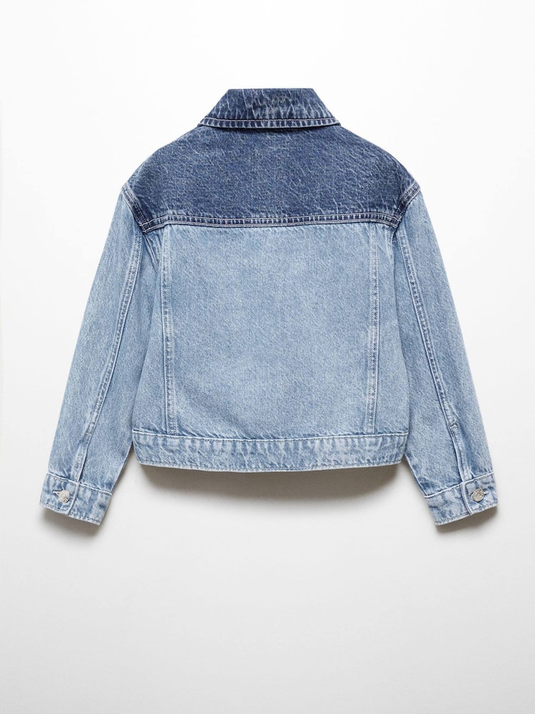 Mango Blue 100% Cotton Cazadora Vaquera Bicolor Two-Tone Denim Jacket - Image 2 of 3