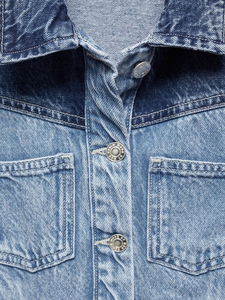 Mango Blue 100% Cotton Cazadora Vaquera Bicolor Two-Tone Denim Jacket - Image 3 of 3