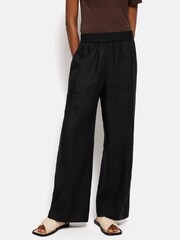 Jigsaw Black Dark Relaxed 100% Linen Trousers - Image 1 of 6