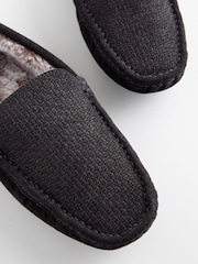 Black Suede Faux Fur Lined Moccasin Slippers - Image 3 of 5