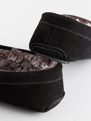 Black Suede Faux Fur Lined Moccasin Slippers - Image 4 of 5