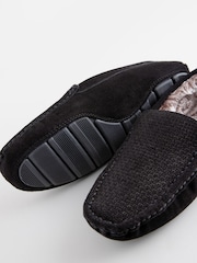 Black Suede Faux Fur Lined Moccasin Slippers - Image 5 of 5