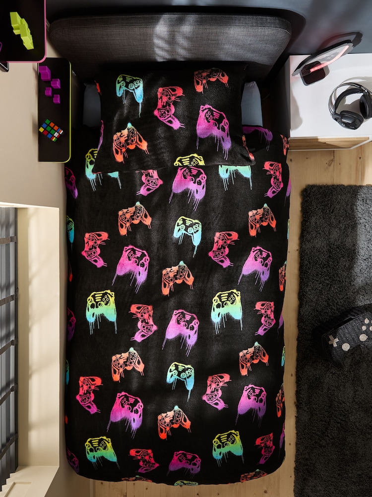 Black Drippy Gamer Super Soft Reversible Fleece Duvet Cover and Pillowcase Set - Image 2 of 5