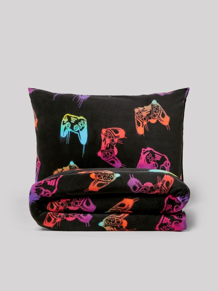 Black Drippy Gamer Super Soft Reversible Fleece Duvet Cover and Pillowcase Set - Image 5 of 5