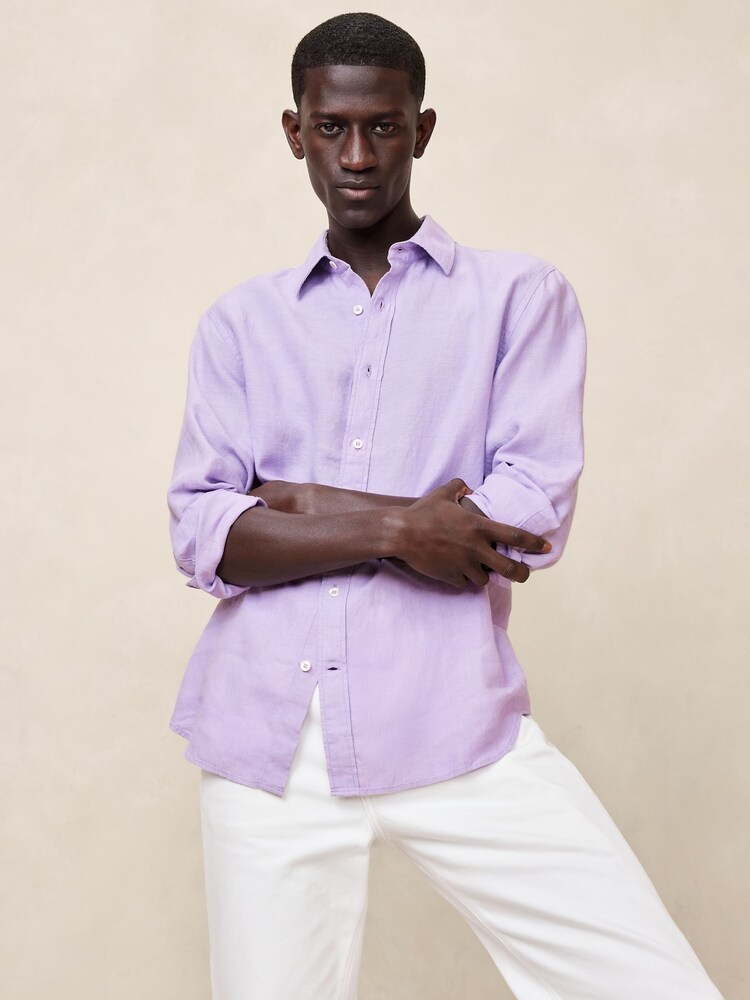 Banana Republic Purple Standard Castello Linen Shirt - Image 1 of 1 Banana Republic Purple Standard Castello Linen Shirt - Image 1 of 1