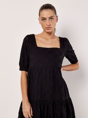 Apricot Black Broderie Anglaise Tiered Mini Dress - Image 2 of 4