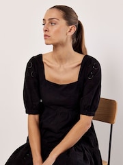 Apricot Black Broderie Anglaise Tiered Mini Dress - Image 3 of 4
