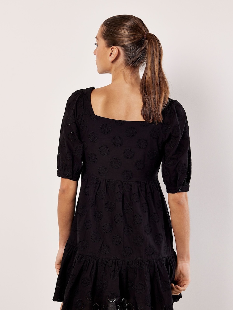Apricot Black Broderie Anglaise Tiered Mini Dress - Image 4 of 4