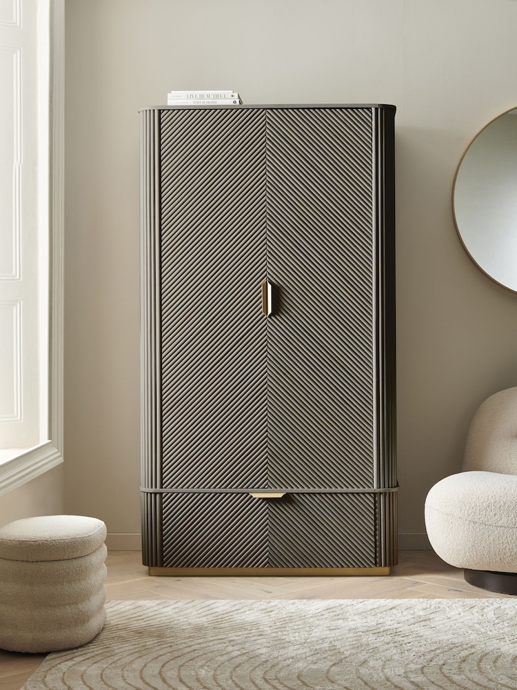 Dark Grey Valencia Marble Mango Wood Double, 1 Drawer Wardrobe - Image 1 of 9