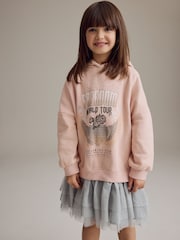 Pink Graphic 2-in-1 Long Sleeve Hooded Sweat Dress with Mesh Skirt (3-16yrs) - Image 1 of 9