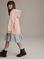 Pink Graphic 2-in-1 Long Sleeve Hooded Sweat Dress with Mesh Skirt (3-16yrs) - Image 4 of 9