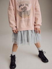 Pink Graphic 2-in-1 Long Sleeve Hooded Sweat Dress with Mesh Skirt (3-16yrs) - Image 5 of 9