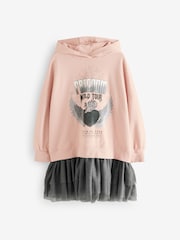 Pink Graphic 2-in-1 Long Sleeve Hooded Sweat Dress with Mesh Skirt (3-16yrs) - Image 6 of 9