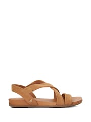 Dune London Brown Wide Fit Landies Cross Strap Comfort Flat Sandals - Image 2 of 6