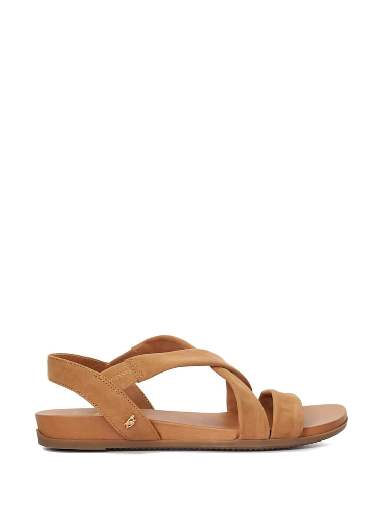 Dune London Brown Wide Fit Landies Cross Strap Comfort Flat Sandals - Image 2 of 6