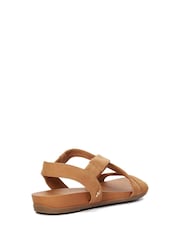 Dune London Brown Wide Fit Landies Cross Strap Comfort Flat Sandals - Image 4 of 6