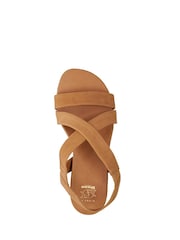 Dune London Brown Wide Fit Landies Cross Strap Comfort Flat Sandals - Image 5 of 6