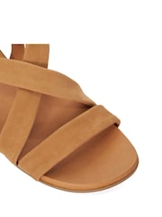 Dune London Brown Wide Fit Landies Cross Strap Comfort Flat Sandals - Image 7 of 7