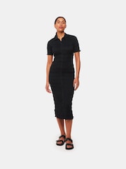 Whistles Black 100% Cotton Shirred Monique Midi Dress - Image 1 of 5
