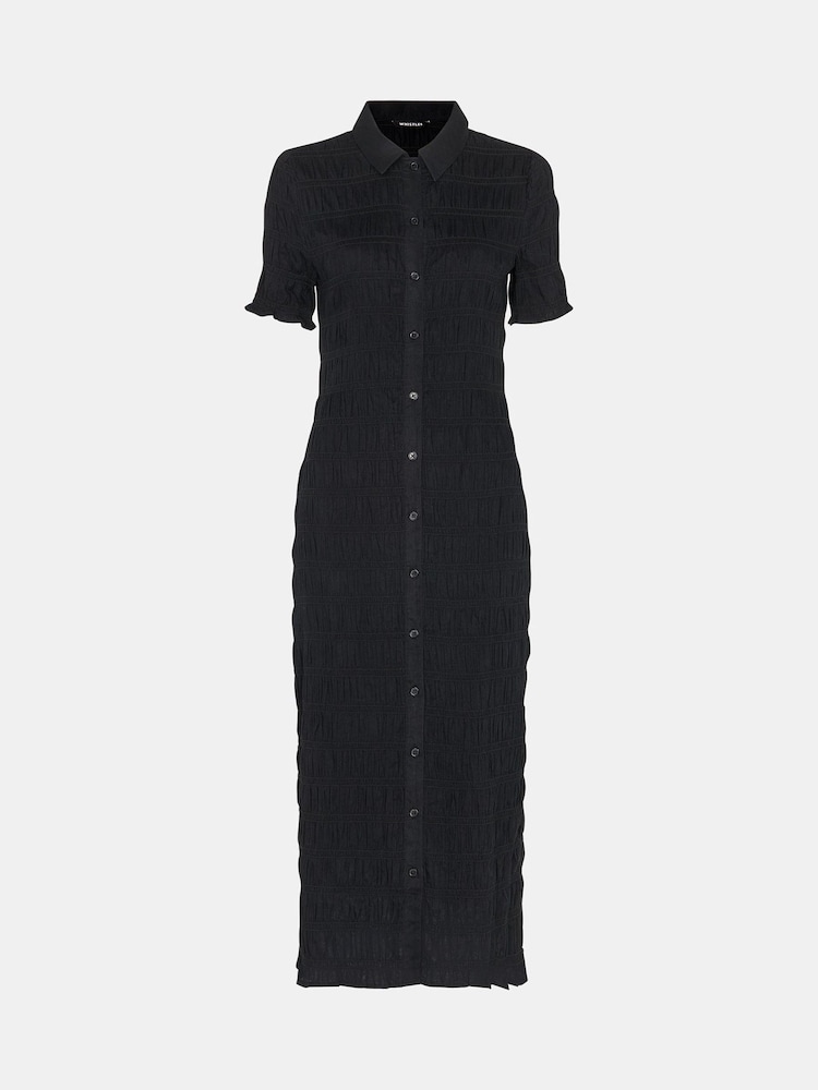 Whistles Black 100% Cotton Shirred Monique Midi Dress - Image 5 of 5