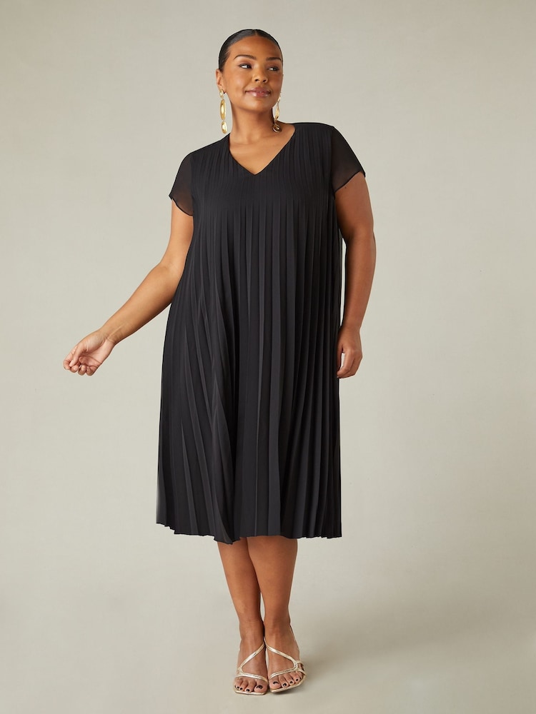 Live Unlimited Black Curve Chiffon Pleated Midi Dress - Image 1 of 5 Live Unlimited Black Curve Chiffon Pleated Midi Dress - Image 1 of 5