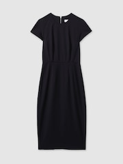 Reiss Navy Serena Textured Cap Sleeve Midi Dress - Image 2 of 5
