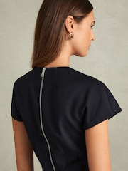 Reiss Navy Serena Textured Cap Sleeve Midi Dress - Image 3 of 5