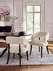 Set of 2 Plush Chenille Oyster Remi Black Leg Dining Chairs - Image 1 of 10