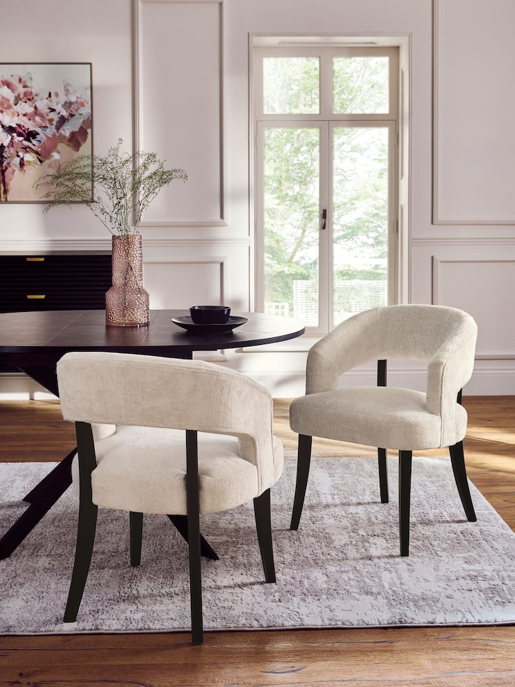 Set of 2 Plush Chenille Oyster Remi Black Leg Dining Chairs - Image 1 of 10