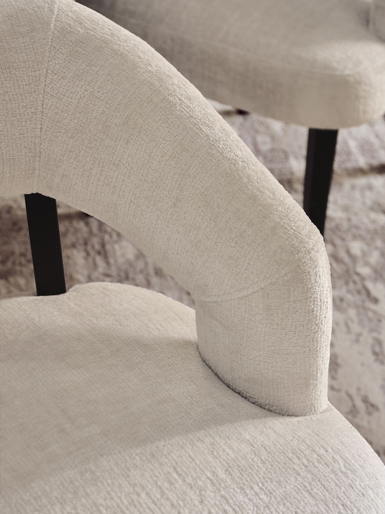 Set of 2 Plush Chenille Oyster Remi Black Leg Dining Chairs - Image 2 of 10