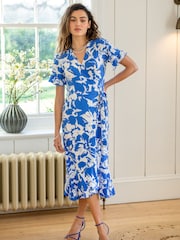 Pour Moi Blue Print Megan Stretch Jersey Wrap Midi Dress - Image 1 of 4