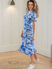 Pour Moi Blue Print Megan Stretch Jersey Wrap Midi Dress - Image 2 of 4