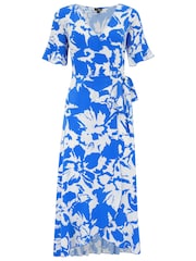 Pour Moi Blue Print Megan Stretch Jersey Wrap Midi Dress - Image 3 of 4