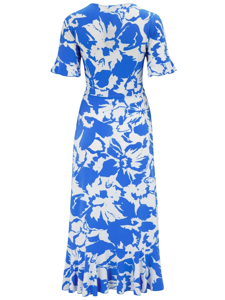 Pour Moi Blue Print Megan Stretch Jersey Wrap Midi Dress - Image 4 of 4