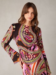 Ro&Zo Black Multi Paisley Print Flute Sleeve Maxi Dress - Image 6 of 10