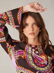 Ro&Zo Black Multi Paisley Print Flute Sleeve Maxi Dress - Image 8 of 10