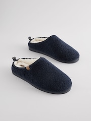 Navy Blue Borg Mule Slippers - Image 1 of 1