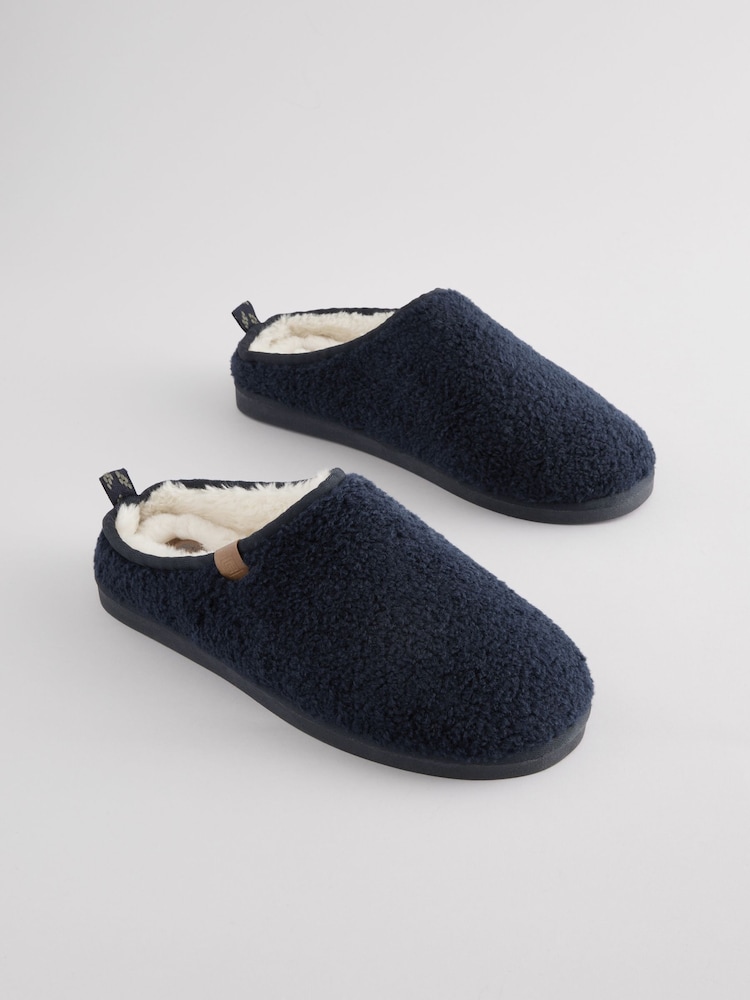 Navy Blue Borg Mule Slippers - Image 1 of 1