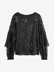 Black Round Neck Lace Long Sleeve Blouse - Image 6 of 8