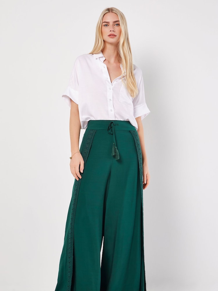 Apricot Green Lace Detail Front Split Wrap Trousers - Image 1 of 4
