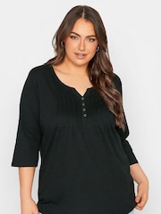 Yours Curve Black Pintuck Henley Top - Image 1 of 4